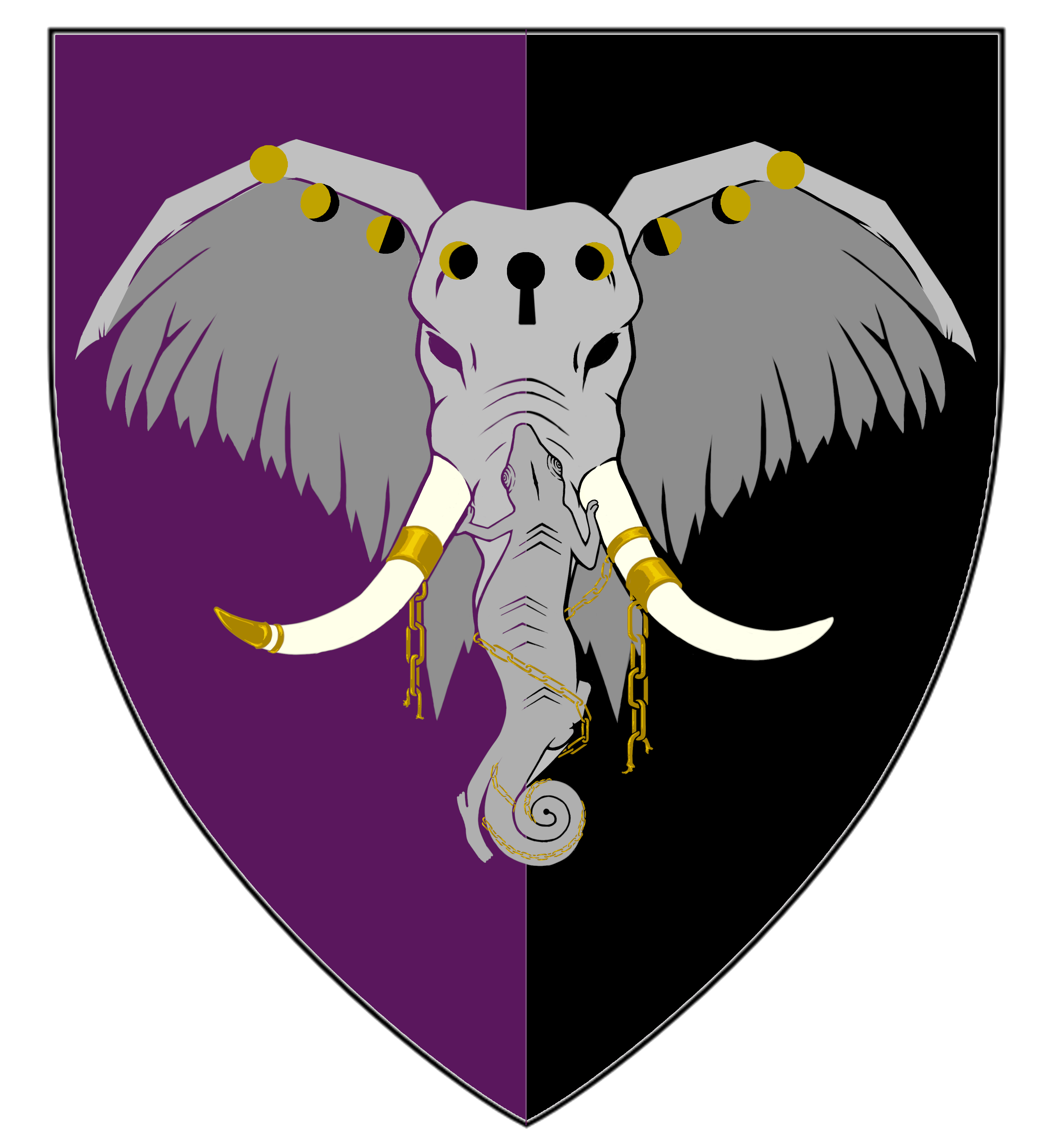 Guild Heraldry - Majestic winged elephant on purple and black shield